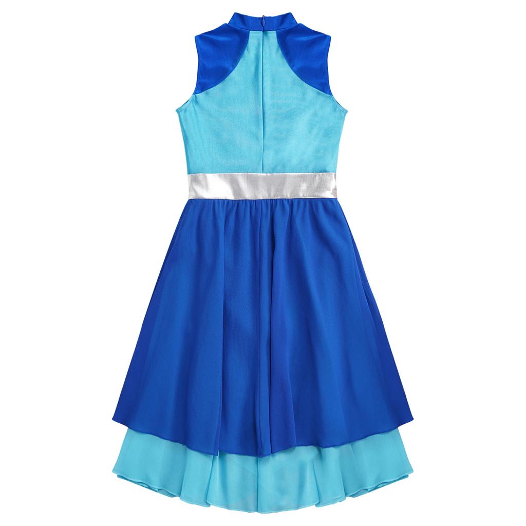 Kids Girls Color Block Dance Dress Mock Neck Sleeveless Tiered Wrapped Hem Praise Lyrical Dance Dress Dancewear