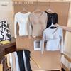 Women's V-Neck Long Sleeve Thermal Set: Warm Ginger Camellia Oil Cashmere Silk Base Layer with Slim Fit Trousers for Autumn.