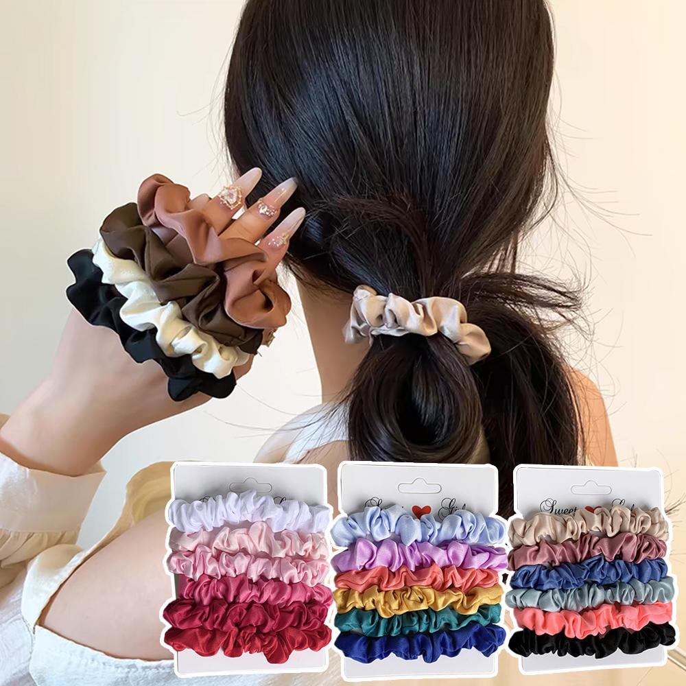 6pcs/lot Hair Scrunchies Ponytail Holder For Women Girls Hair Accessories Satin Headwear Solid Hair Bands Scrunchy Ties Ropes