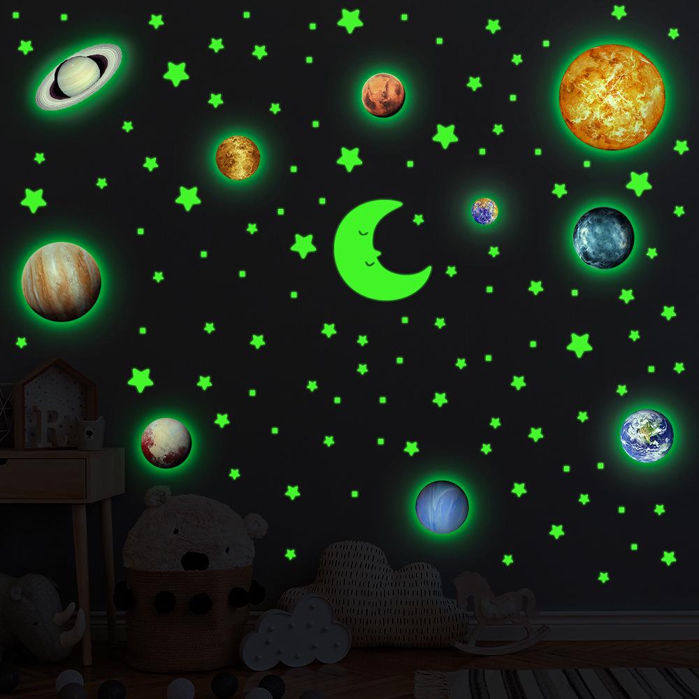 Glow-in-the-Dark Solar System Wall Stickers: 9 Planets, Moon, and Meteors for Kids’ Room Décor