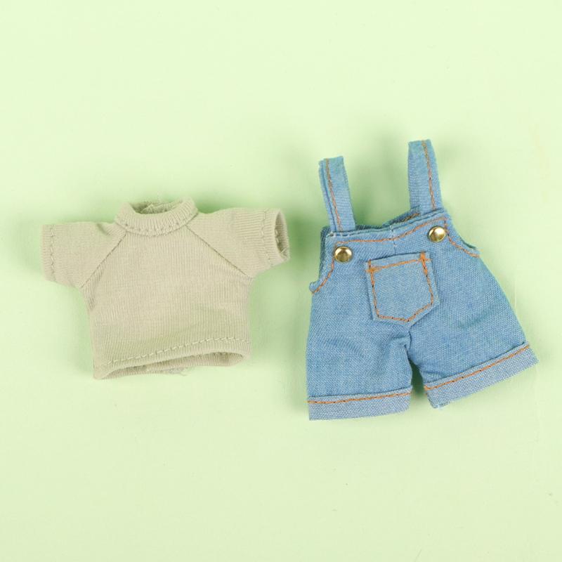

OB11 Clothes Solid Color Short Sleeved Denim Short Suspender Pants Suit Decoration Molly, GSC Body, 1/12bjd Doll Clothes Toy OB11