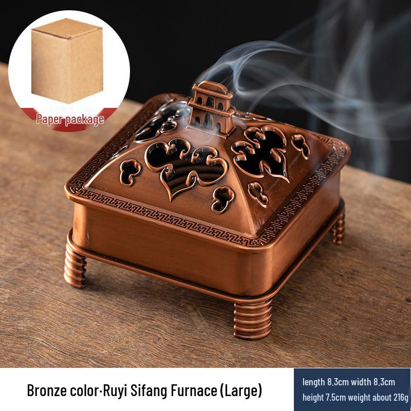 Ruyi Square Backflow Incense Burner for Home Ceremonies - Agarwood Auspicious Clouds Design