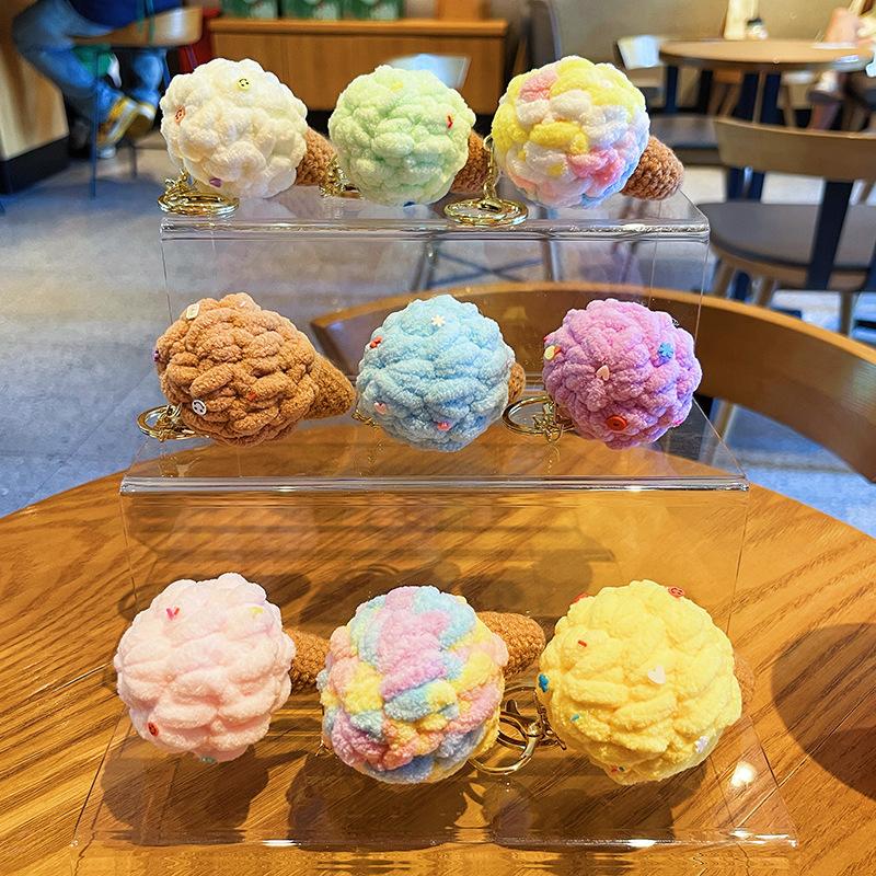 Cute Ice Cream Cone Crochet Keychain For Bag Pendant Colored Ice Cream Knitting Keychain For Gifts Custom Accessories