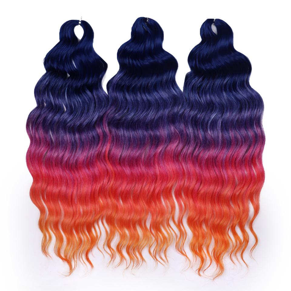 FREEDOM Synthetische Flecht-Haarverlängerungen Tief Gewellt 24 Zoll Lang Lockige Braids Haare Ombre Braun Regenbogen Twist Häkel-Haar