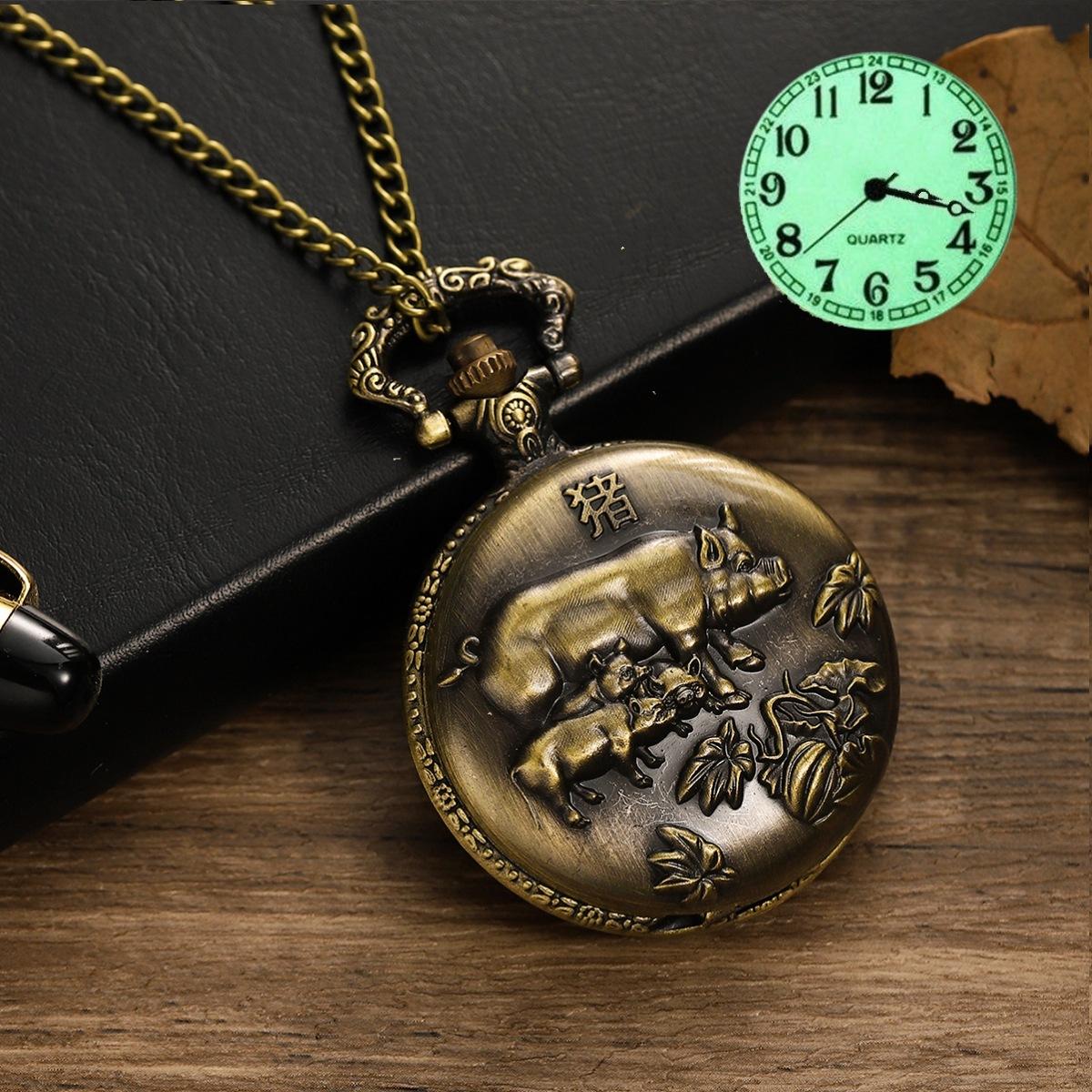 

Карманные часы Hollow Retro Flip 12 Зодиаков Большие Креативные Студенческие Часы для Мужчин и Женщин Большой Циферблат Светящиеся Хуай Large