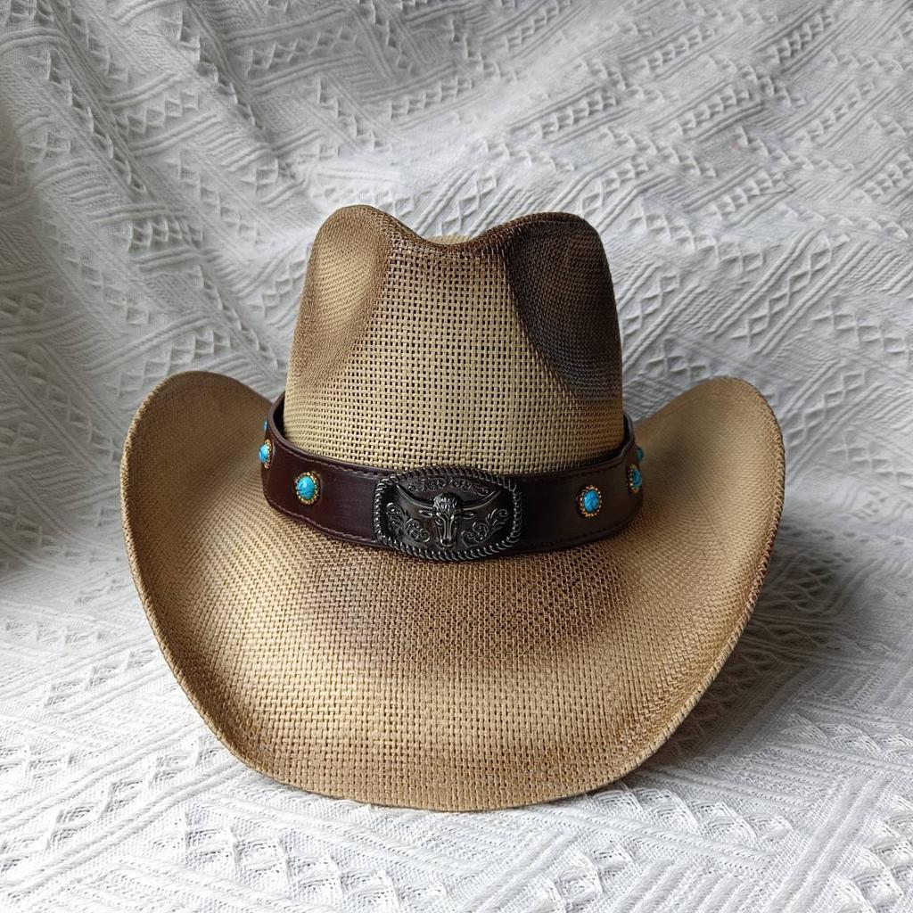 Pălărie de cowboy occidentală roz Umbrelă de vară Pălărie de soare Pălărie de paie pentru bărbați și femei Pălărie de cowboy sombrero hombre