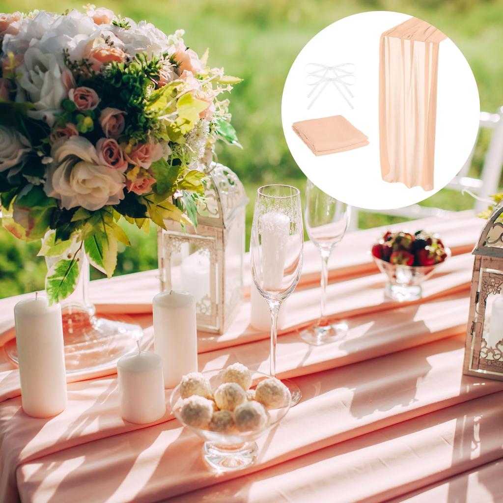 Uxcell Chiffon Table Runner 3M 72 X 305 Cm Rustic Gauze Tablecloth Sheer Wedding Table Runner for Wedding Bridal Party Table Decoration Light Peach