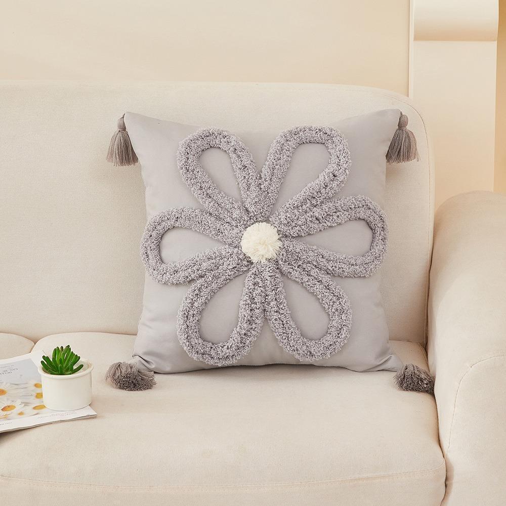 Мягкий Цветочный Накидной Чехол Квадратный Объемный Чехол С Кисточками Декоративная Наволочка для Подушки Гостиная серый 1560₽