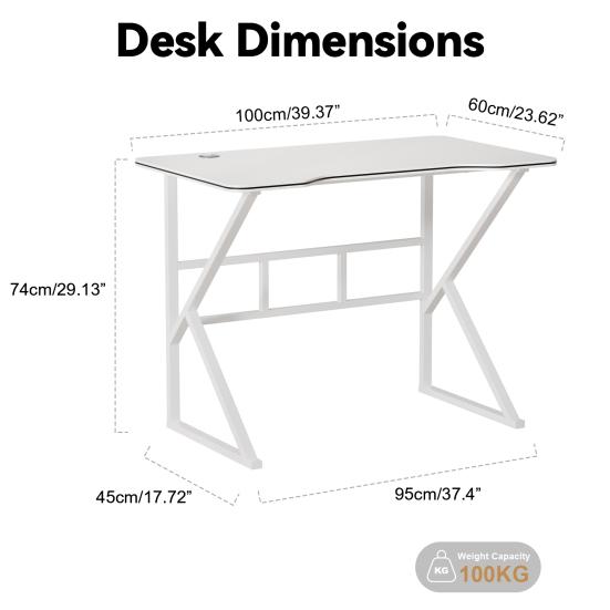 40 Inch Gaming Desk, Ergonomic Computer Desk with Large Carbon Fiber Desktop, Gamer Workstation PC Table for Home,