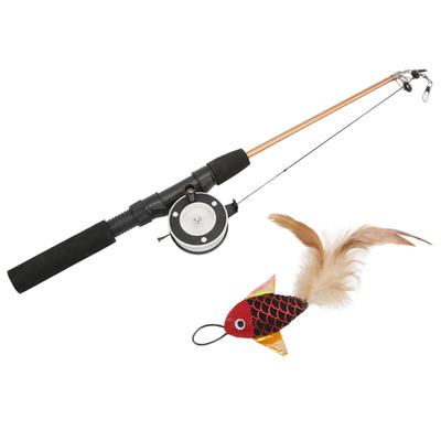 Funny Cat Stick Realistic Flexible Interactive Pulley Telescopic Fishing Rod Cat Toy for Cats(Red