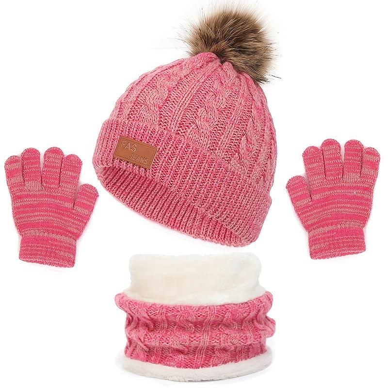 New Children's Hats, Scarves, Gloves, Three-piece Set, Boys and Girls Single-ball Double-ball Knitted Hats