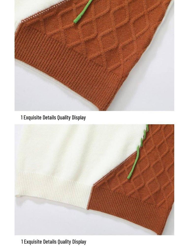 A/W 2025 Color Block Knit Sweater - Casual Couple's Round Neck Top