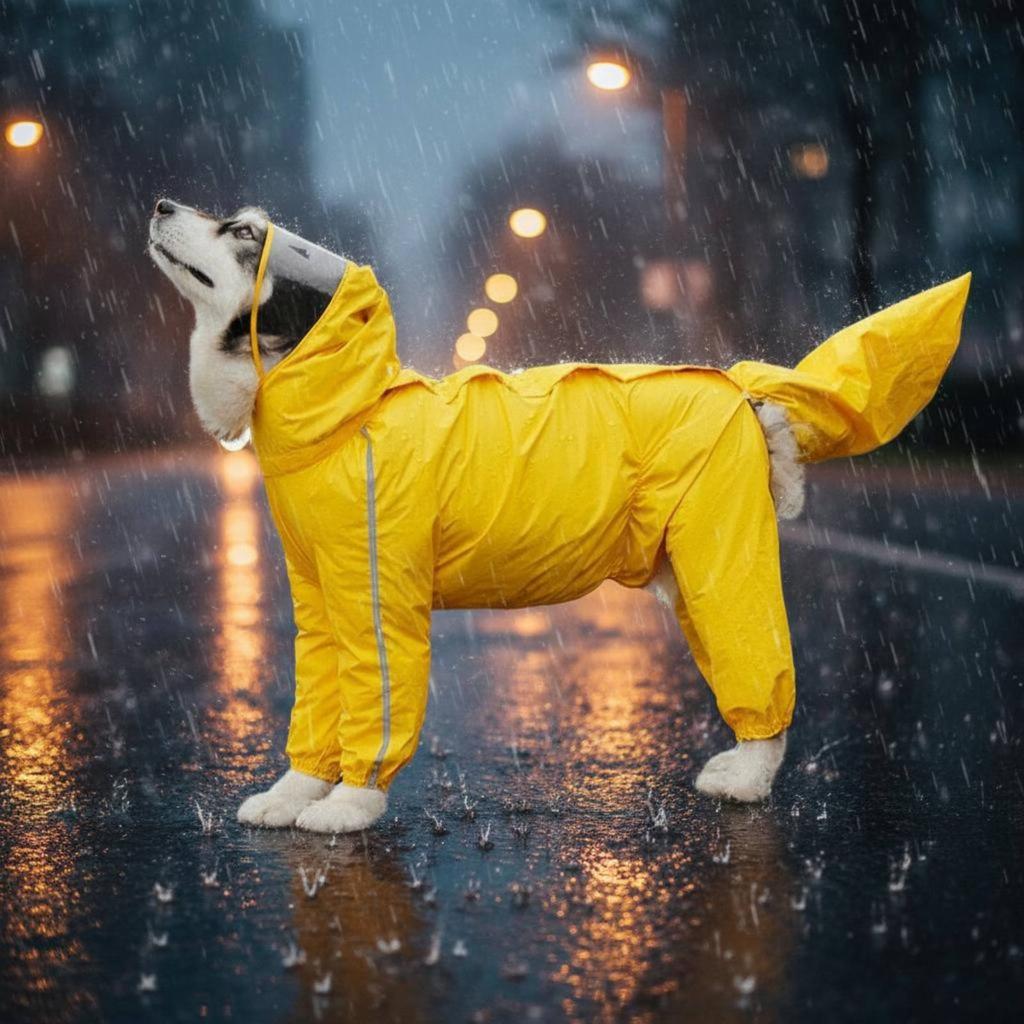 Four-Legged Dog Raincoat Gender Specific Design Full Coverage Dog Raincoat Pet Apparel Hood with Clear Visor for Large Dogs