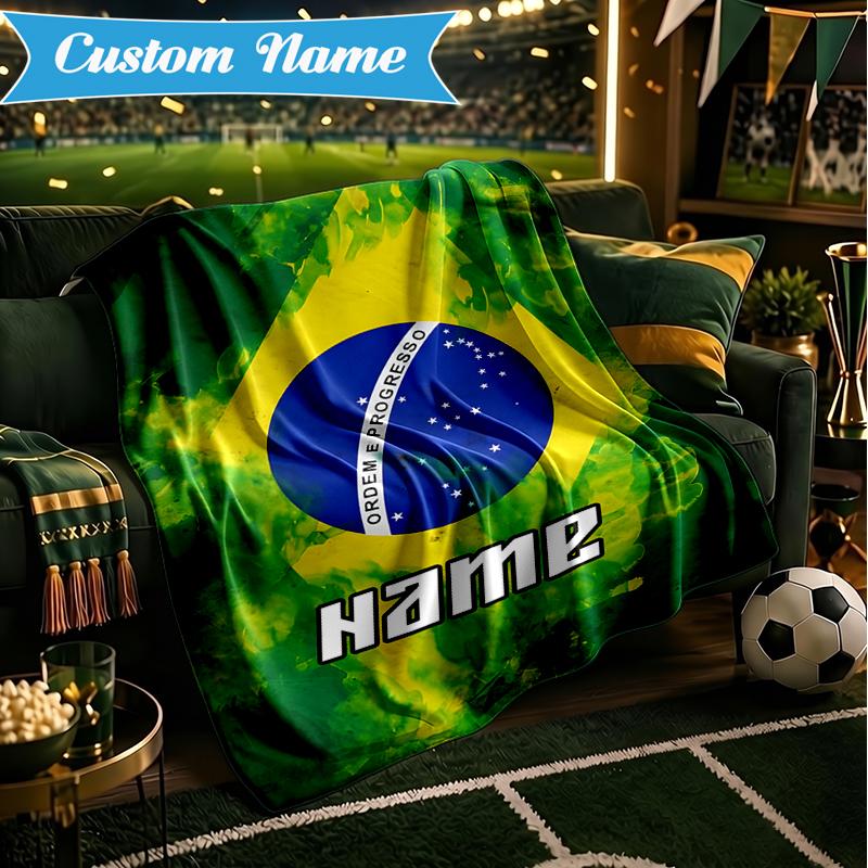Custom Name Brazilian Flag Blanket Lightweight Ideal Bedding Blanket Perfect for Travel, Camping, Living Rooms, Sofas, Christmas gift