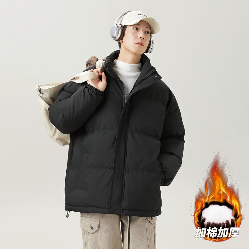 

Зимнее хлопковое пальто 2025 года, однотонное, утолщенное, с базовым хлопковым пальто со стоячим воротником, свободная парная сумка 3XL чёрный