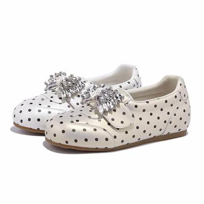Popular Summer New Polka Dot Rhinestone Velcro Mary Jane Shallow Mouth Shoes Versatile Commuter Single Shoes Women