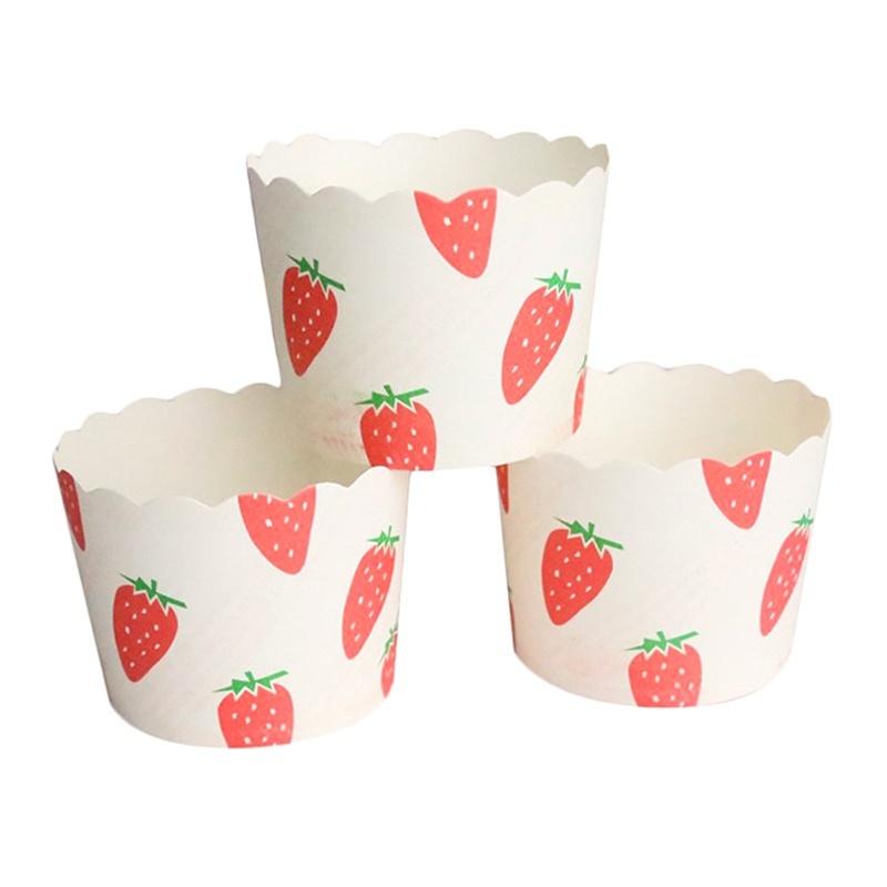 50pcs Red Strawberry Letters Muffin Liner Cases for Birthday Wedding Party Baking Paper Cake Cups