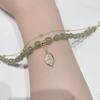 Luxury Love Gold Hotan Jade Lady Bracelet, Leaf Love Double Layer Girl Bracelet Jewelry Gifts