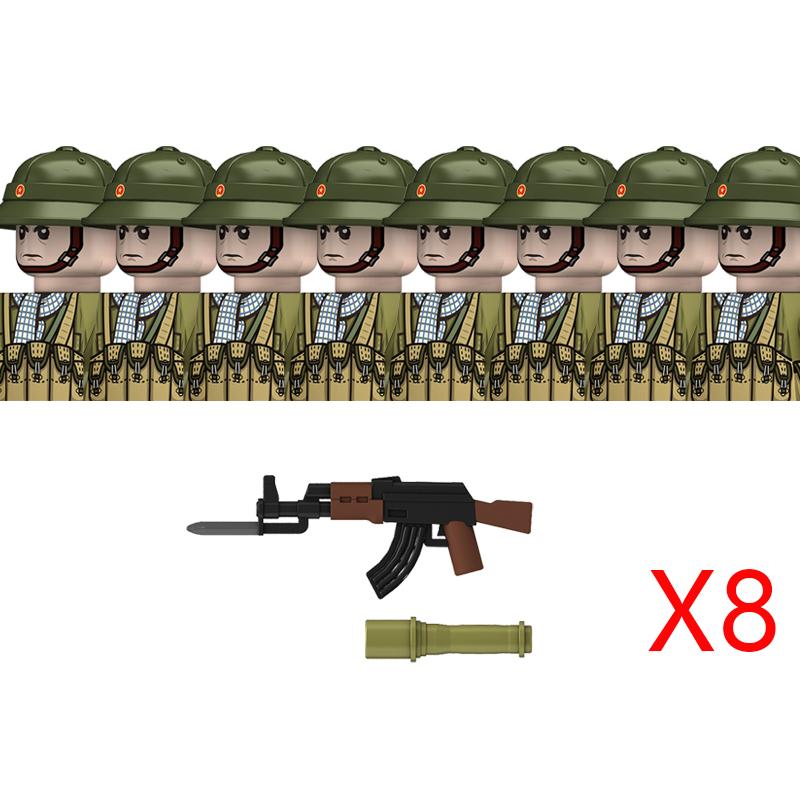Non-Toxic Moc Ww2 The Vietnam War Military Soldeirs Building Blocks Vietnamese American Army Infantry Helmets Weapons Bricks Toys Children