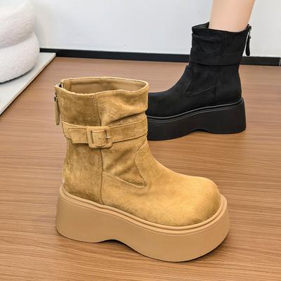 Mode Stiefeletten Fell Damen Flats Plateau Wildleder Modeschuhe Designer Kleid Damenstiefel 2025 Neu Goth Chelsea Botas Damenschuhe