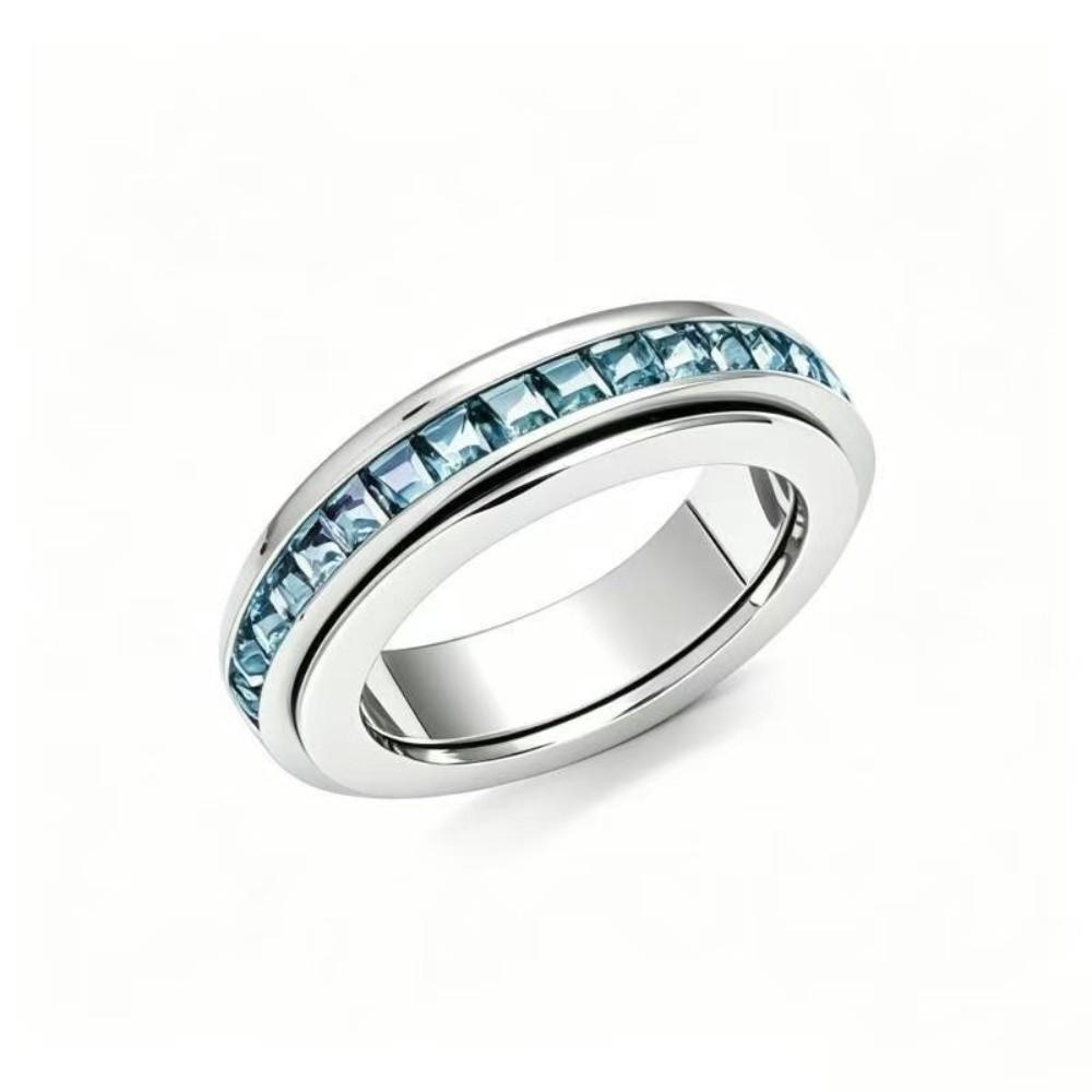 Size 6-10 Stainless Steel Spinner Fidget Ring Cubic Zirconia Lucky Ring Women and Men