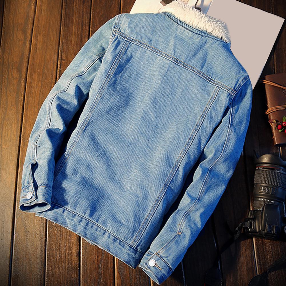 Männer Winter Jacke Denim Innere Fleece Verdicken Winter Jeans Jacke Mantel männer Drehen-unten Samt Jacke Herren pelz Parkas