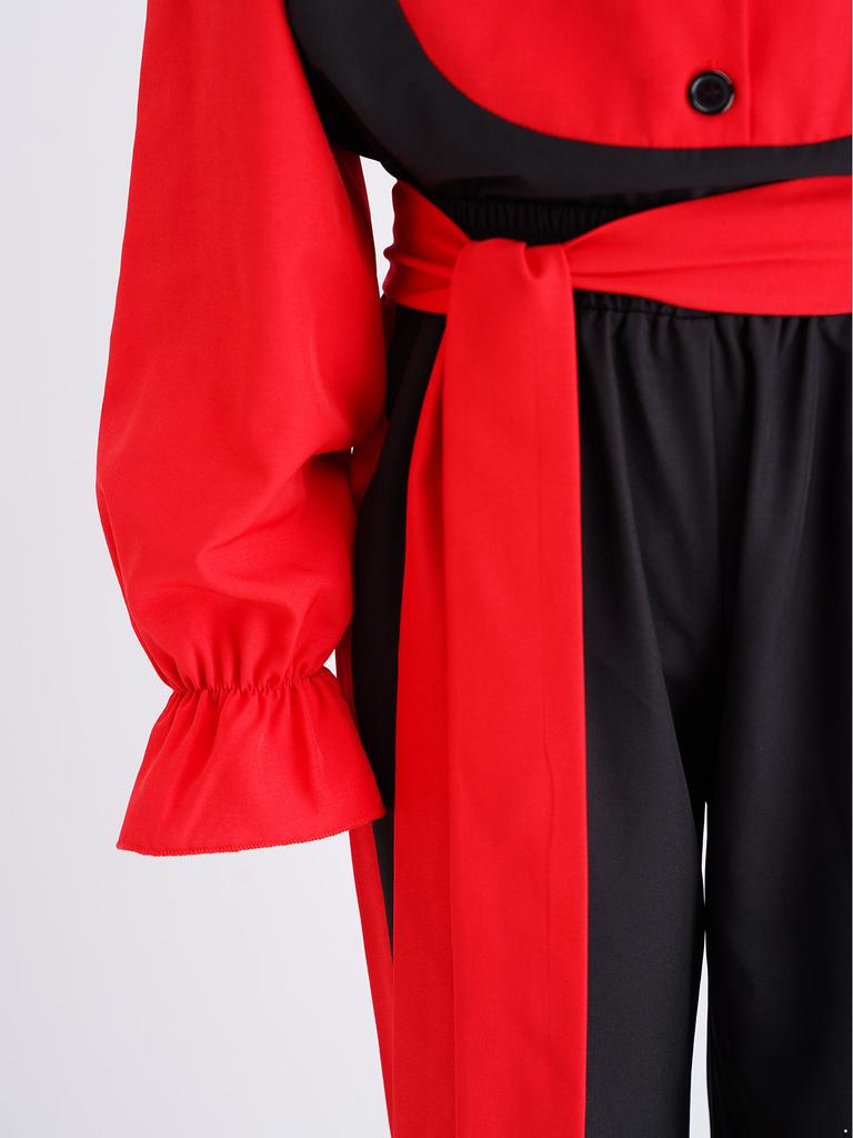 Chlapecký outfit na flamenco tanec Color Block Sklápěcí límeček Dlouhý naberaný rukáv Svetr Kalhoty s elastickým pasem Pásek