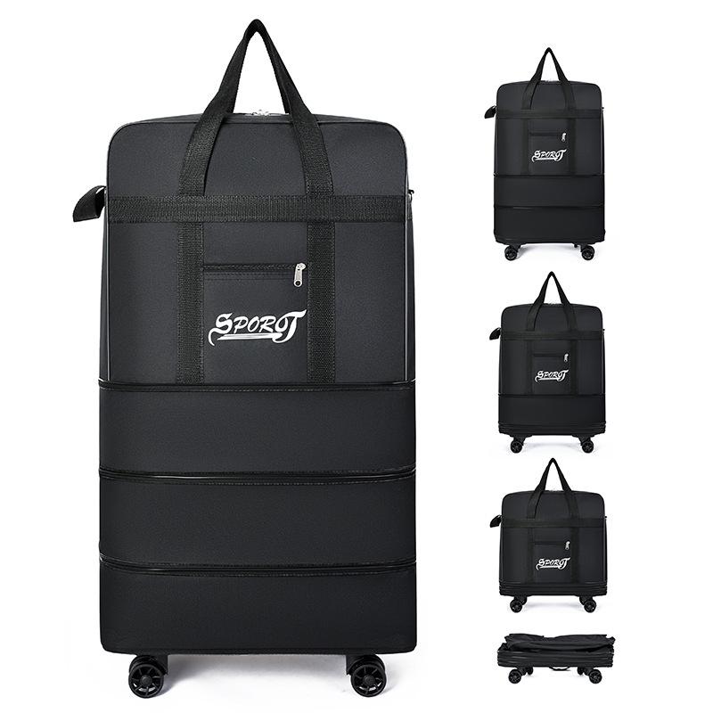Bagaglio da stiva pieghevole extra-large con espansione multistrato, tessuto Oxford, ruote universali, borsa da viaggio leggera.
