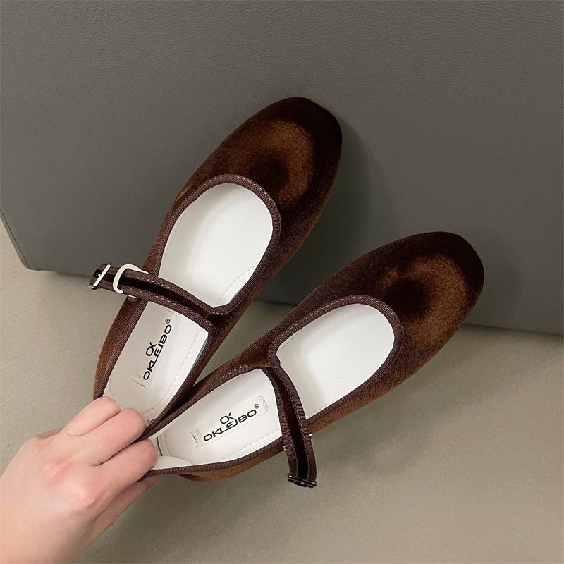 

Fashion Flat Shoes for Women s Spring and Autumn 2025 Velvet New Shallow Mouth Round Toe Red Mary Jane Shoes Ballet Shoes 39 коричневый
