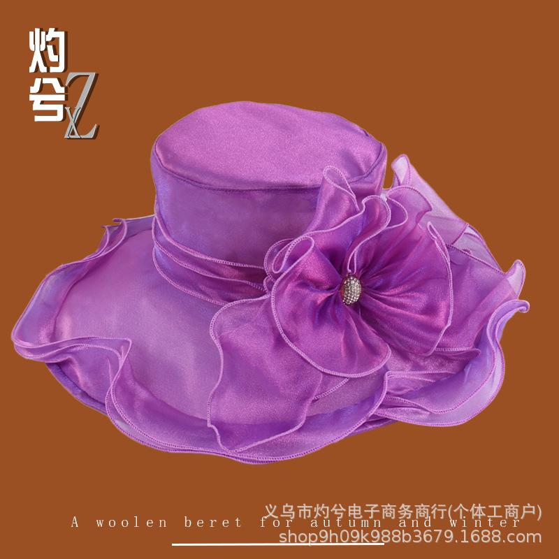 Big brim bright silk organza sun hat children spring and summer breathable vacation sunshade mesh gauze hat big brim sun hat
