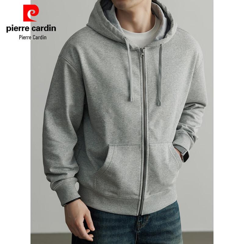 Мужская плотная толстовка с капюшоном на молнии Pierre Cardin 4XL хизер серый