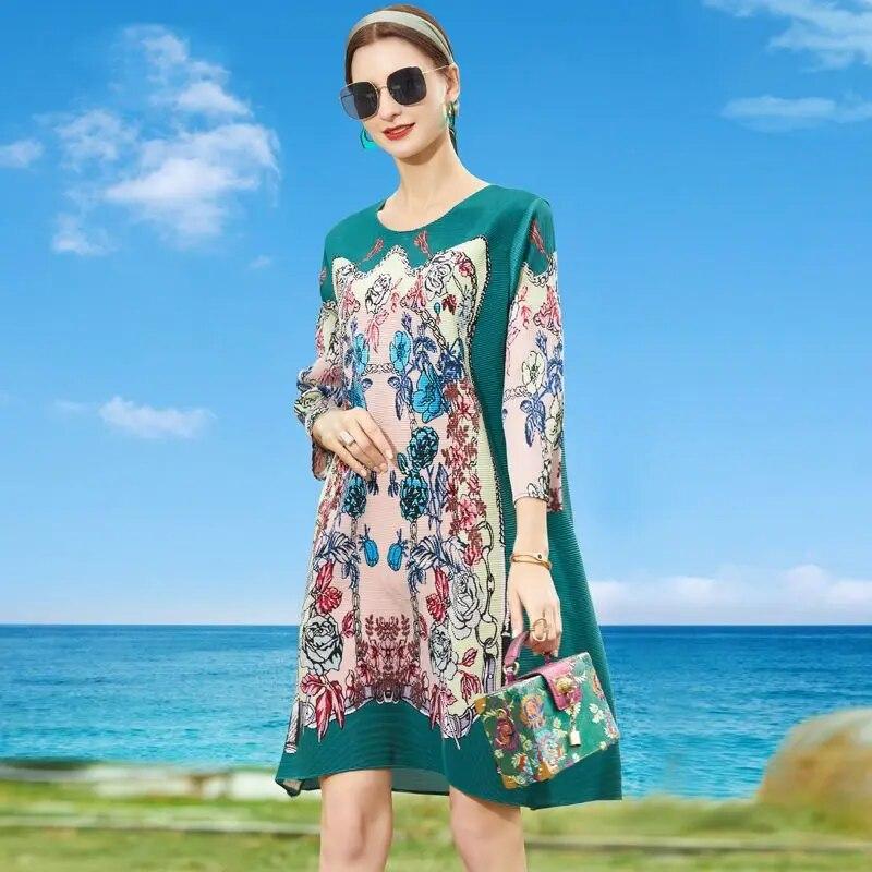 

Новое зеленое модное пригородное платье в стиле ретро с принтом, закрывающее мясо и утягивающее платье средней длины с круглым вырезом в западном стиле XXXL зелёный