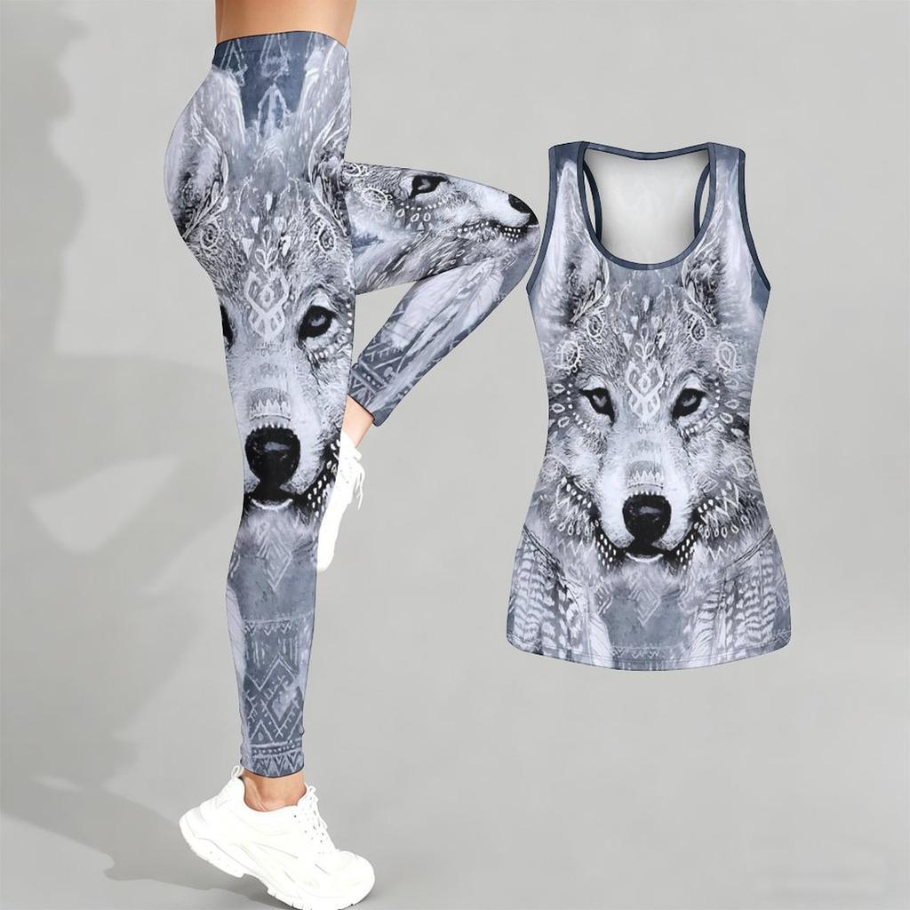 Intelligent Animals Pattern Print Yoga Outfit for Women Fashion Workout Leggings Fitness Sports Casual Yoga Set Sports Suit