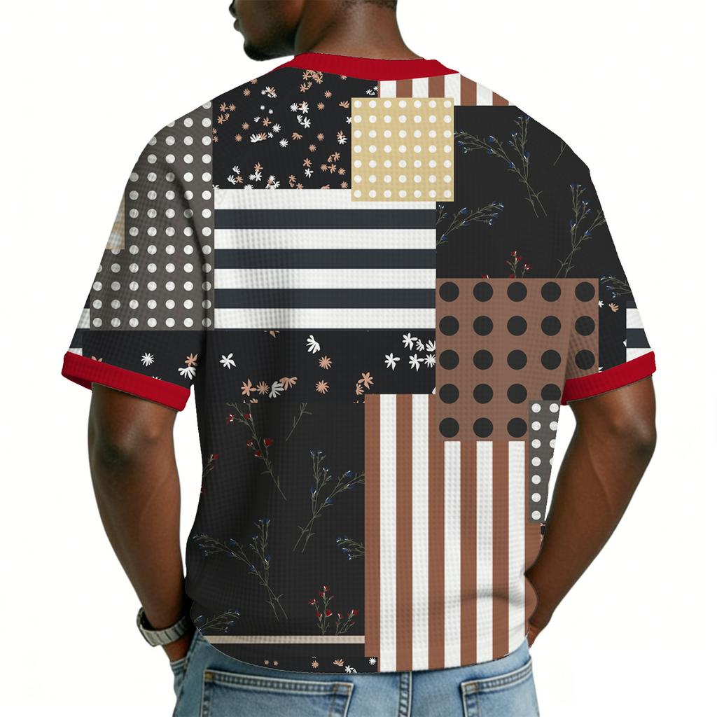Men's Casual And Fashionable Flag-color Printed Short-sleeved Shirt. Men's Breathable V-neck Short-sleeved Shirt.