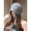 Korean Style Solid Color Knit Beanie For Women Autumn Winter Warm Slouch Hat Big Head Circumference