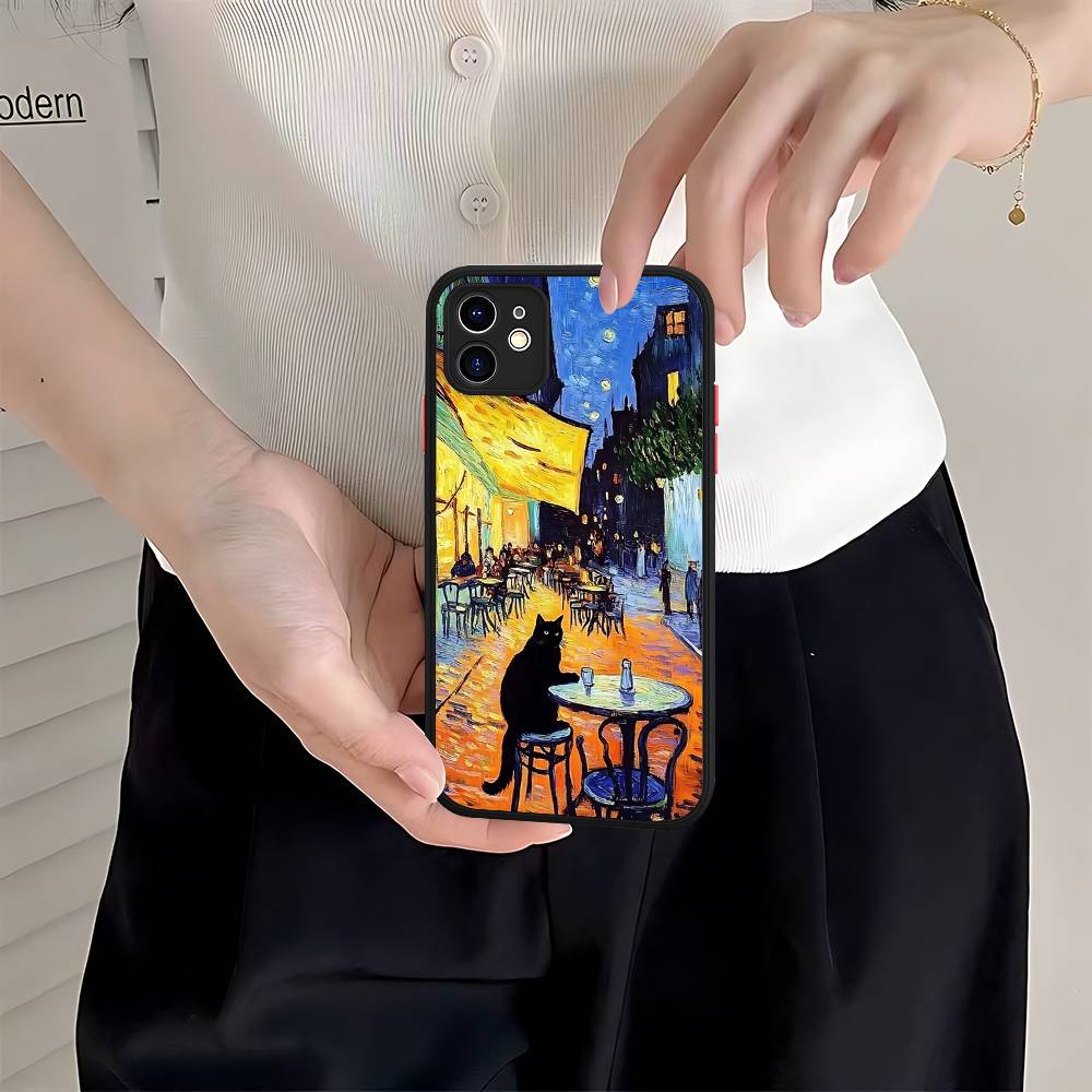 Funny Cats Van Gogh Phone Case For IPhone 16 15 14 Plus 15 13 12 11 Pro Max X XS MAX Matte Cover
