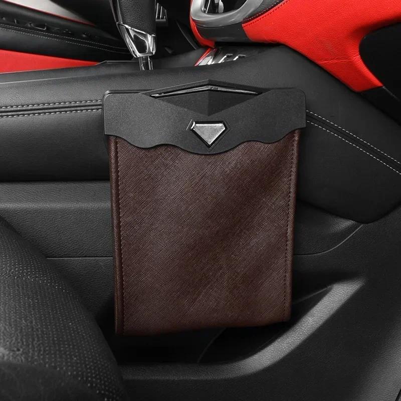 Car Trash Can Front-Row Hanging Garbage Bin Pu Leather Foldable Storage Co-Pilot Trash Bag Auto Organize Interior Accessories
