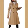 Women's Casual And Stylish Long Color Wool Coat With Double-breasted Lapel
