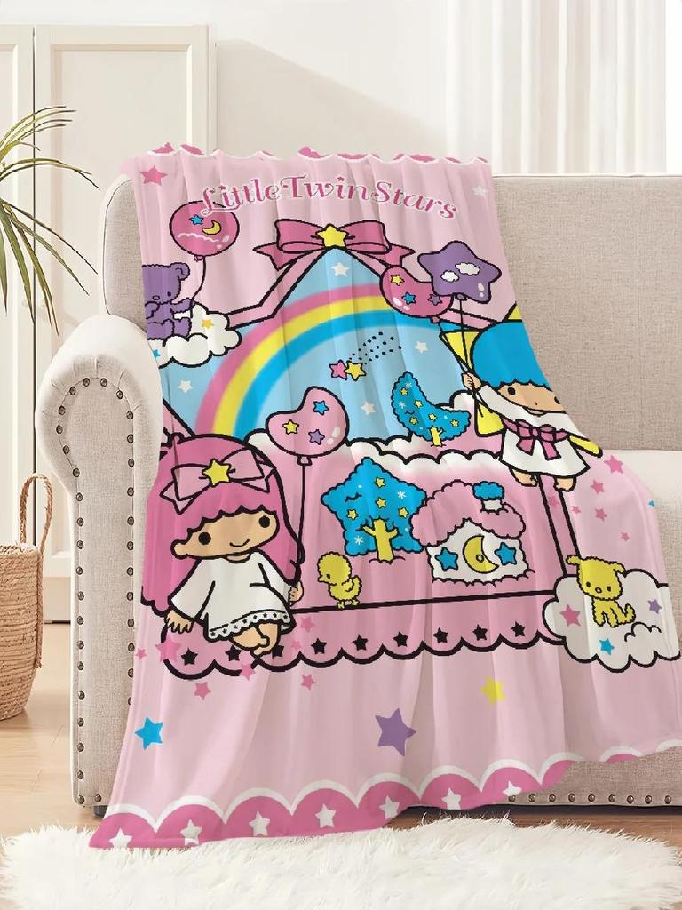 Cartoon Four Seasons Cute Warm Soft Stars Plush Twin Blanket for Sofa Living Room Office Bedroom Travel Gift Flannel Throw