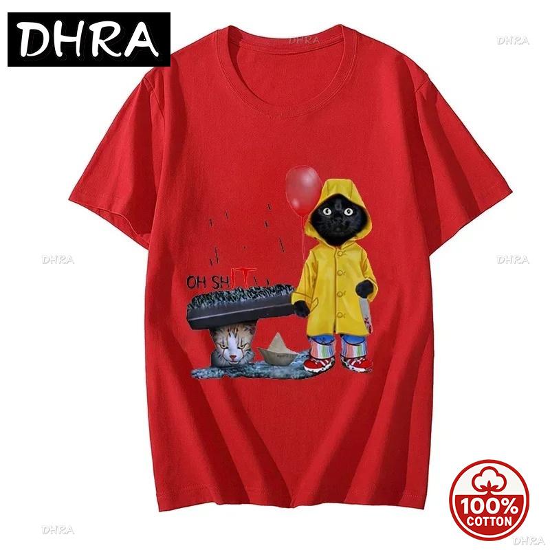 Unisex Soft 100 Cotton 2026 Summer Tshirts Tops Funny Black Cat Graphic Harajuku Streetwear Hip Hop Clothing Horror Cat Tees