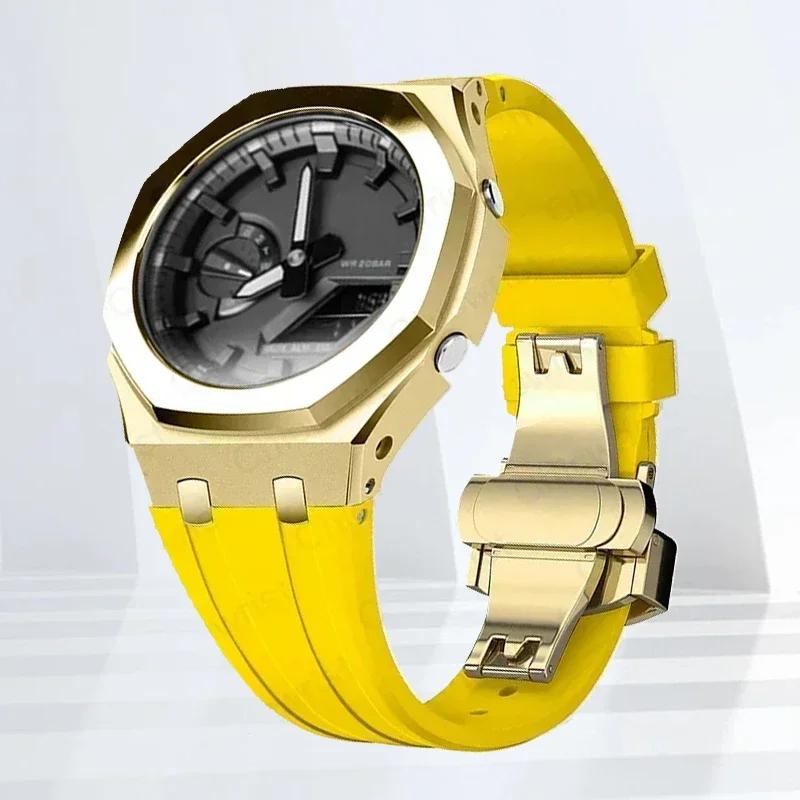 Mod-kit för Casioak GA2100 GA2110 Metallfodral Bezel Gummiarmband För Casioak GAB2100 2110 Modifieringssats Fodral Med Skruvkorrigering