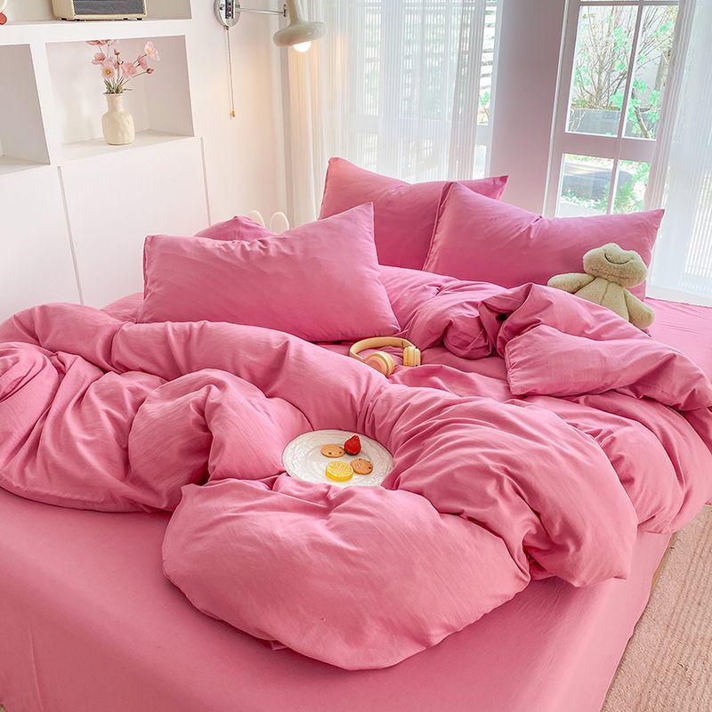 G5Z Cotton Bedding Set - Simple Solid Color, 3 or 4-Piece Options for Double or Single Bed