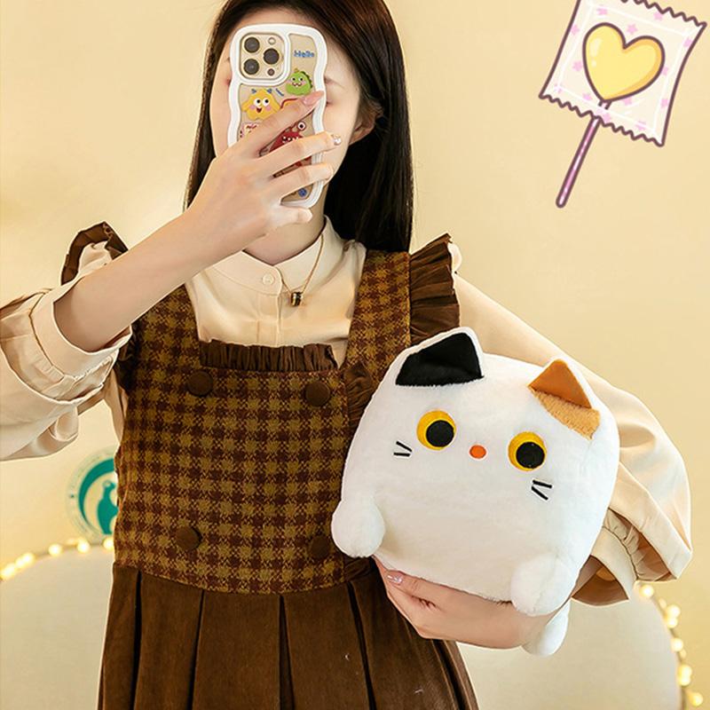 Square Cat Pillow Plush Toy Kitten Animal Plush Fluffy Cushion Soft Doll Cartoon Kawaii Black Cat Decoration Pillow Relaxing Kid