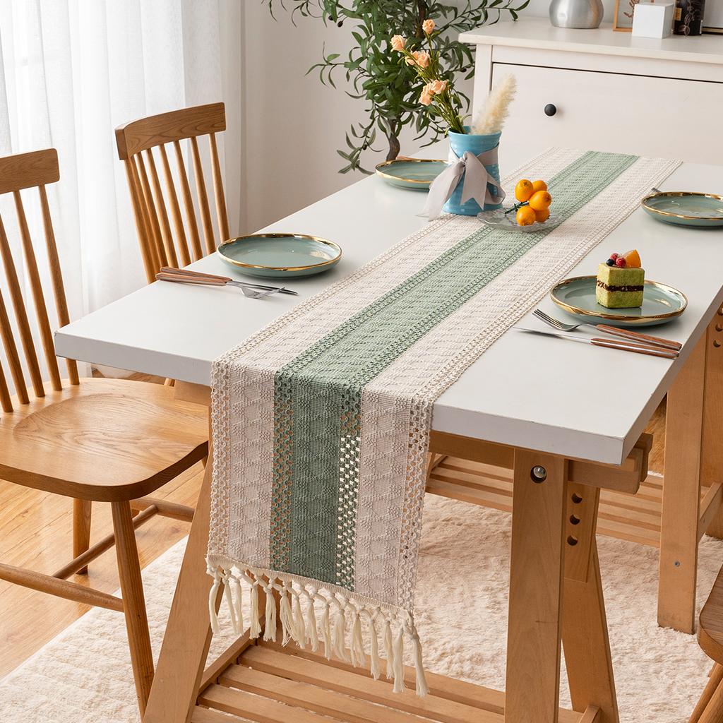 Bohemian Rustic Wedding Bridal Shower Dinner Cotton Linen Table Runner