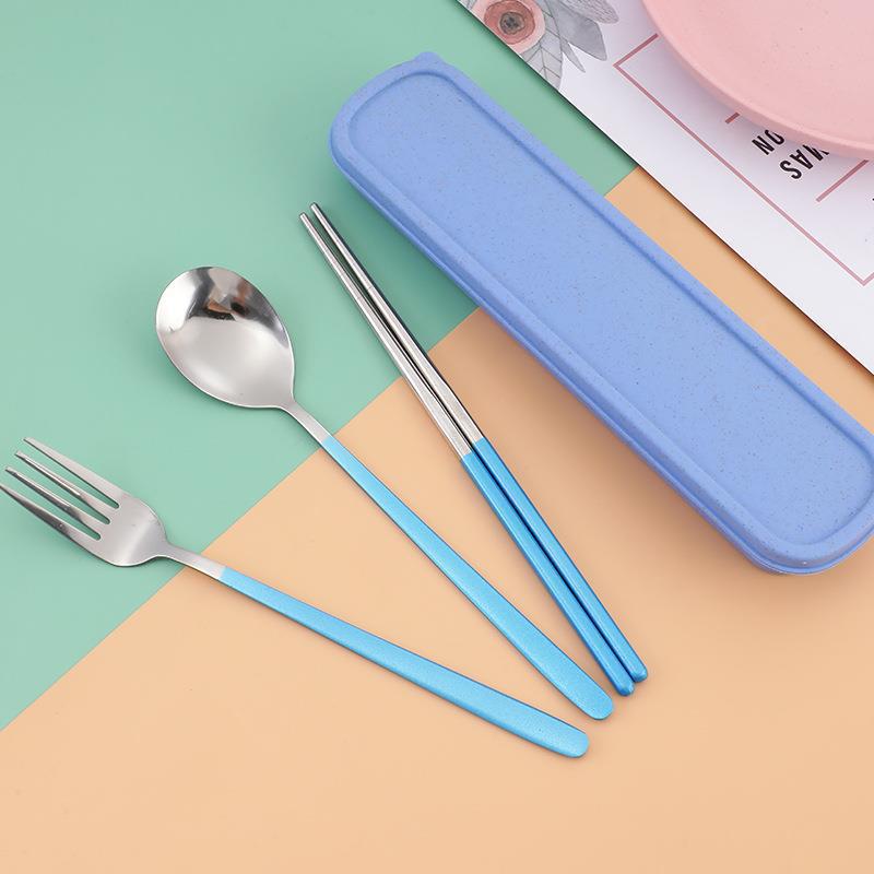 Stainless steel portable chopsticks and spoon set for students and office workers, single-person outdoor travel cutlery set with storage box