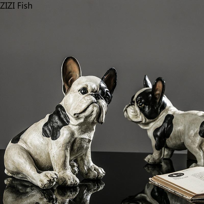 Creative French Bulldog Statue Desk Decoration Exquisite Puppy Ornaments Simulation Animal Resin Sculpture Room Aesthetic Decor