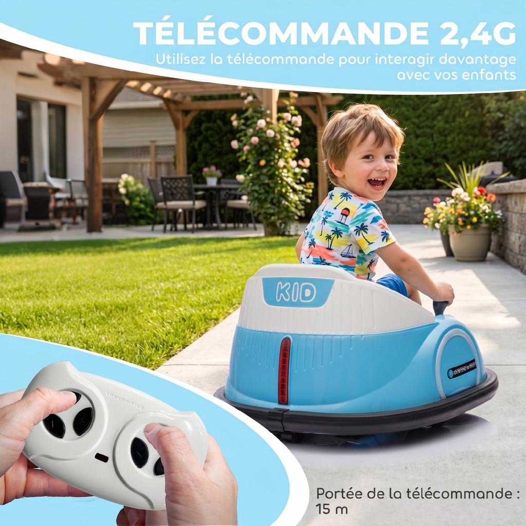 Electric Bumper Car for Kids, 12 V, 360 Degrees Rotation, Remote Control, Blue