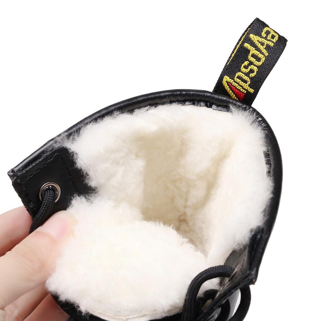 Real Wool High-top Locomotive Boots Classic Soft Leather Short Boots Men's and Women's Thick Plush Round Tote Boots