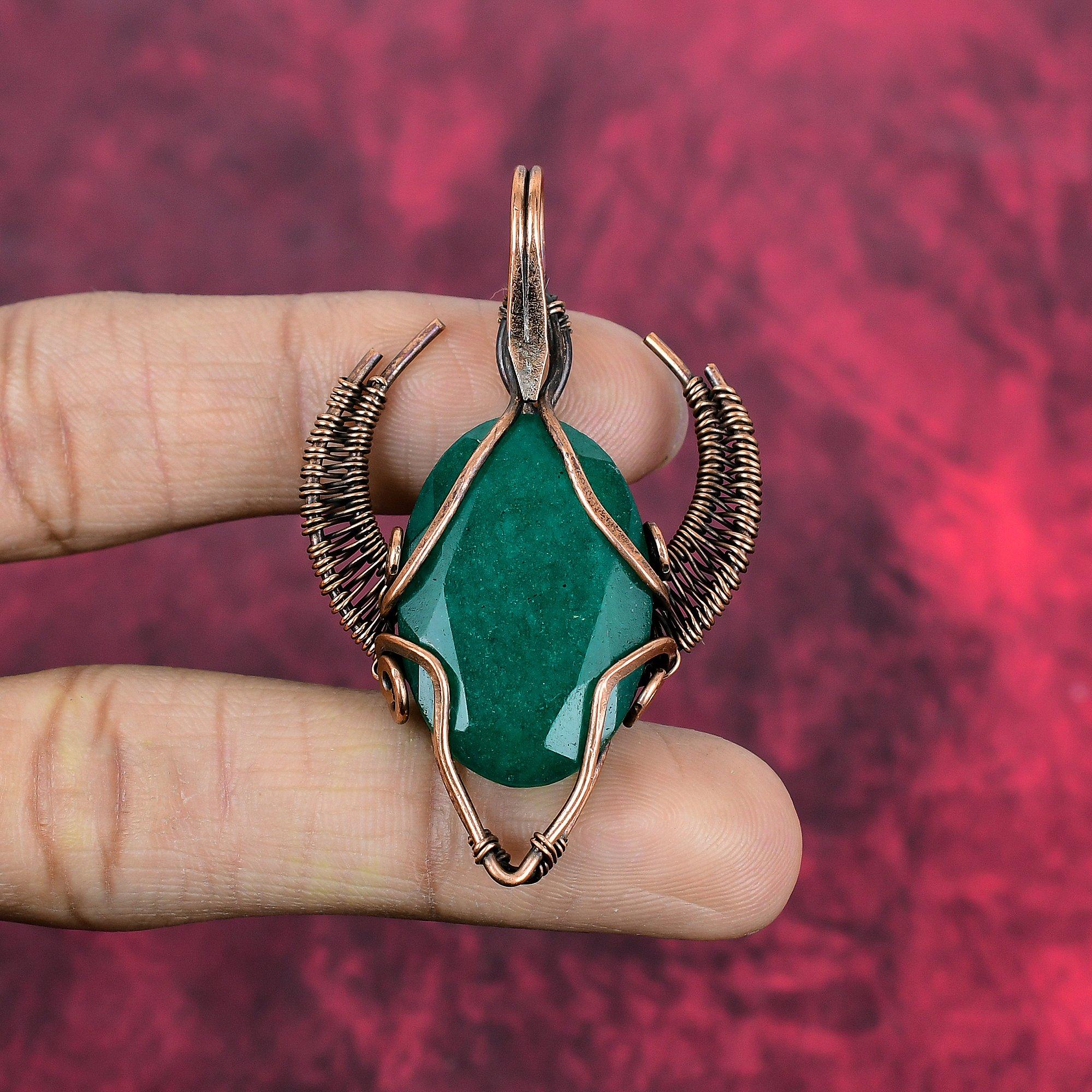 

Faceted zambian emerald pendant copper wire wrapped pendant bull face shape pendant gemstone copper jewelry handmade pendant gifts for him