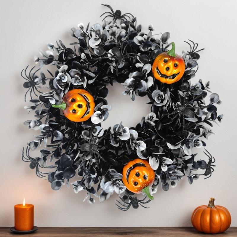 1pc Realistic Artificial Dead Branch Wreath with Simulation Pumpkin Vine & Branches - Plastic Door Hanging Decoration Suitable